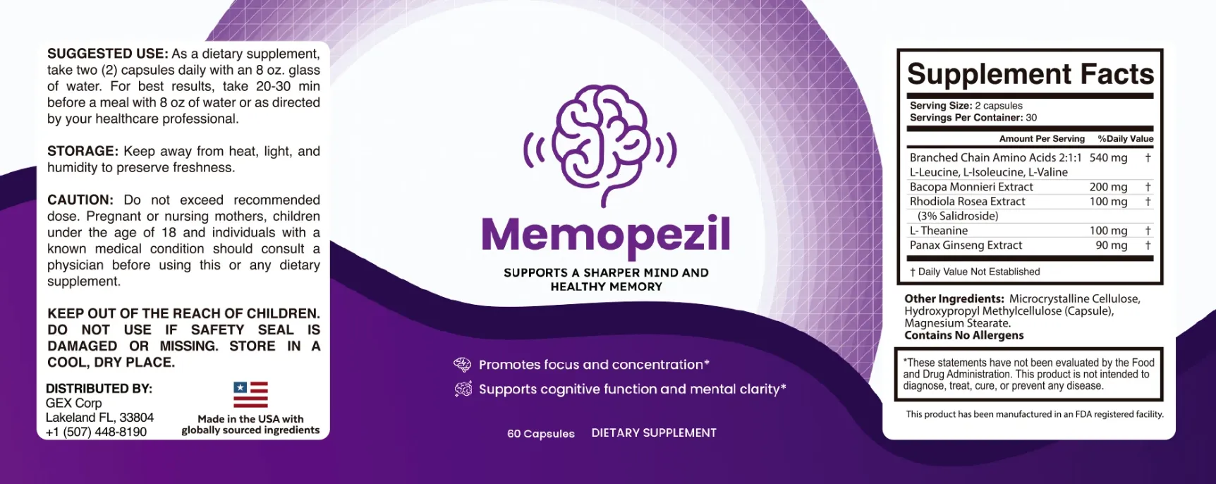 Memopezil Ingredients Label – Official Formula